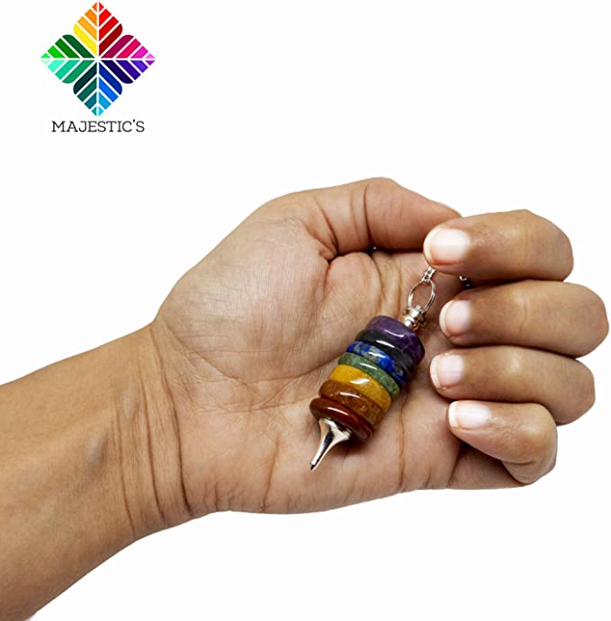 Pendule Divinatoire de Radiesthésie 7 Chakras en Pierres Naturelles