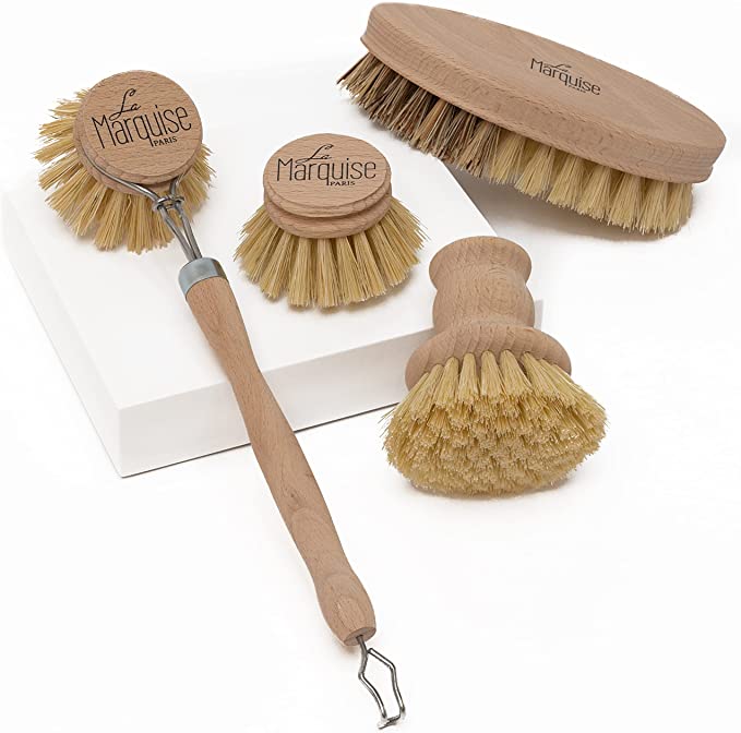 Brosse Vaisselle Zéro Déchet en Bois : Tête de Rechange, Brosse Casserole et Brosse à Légumes incluses