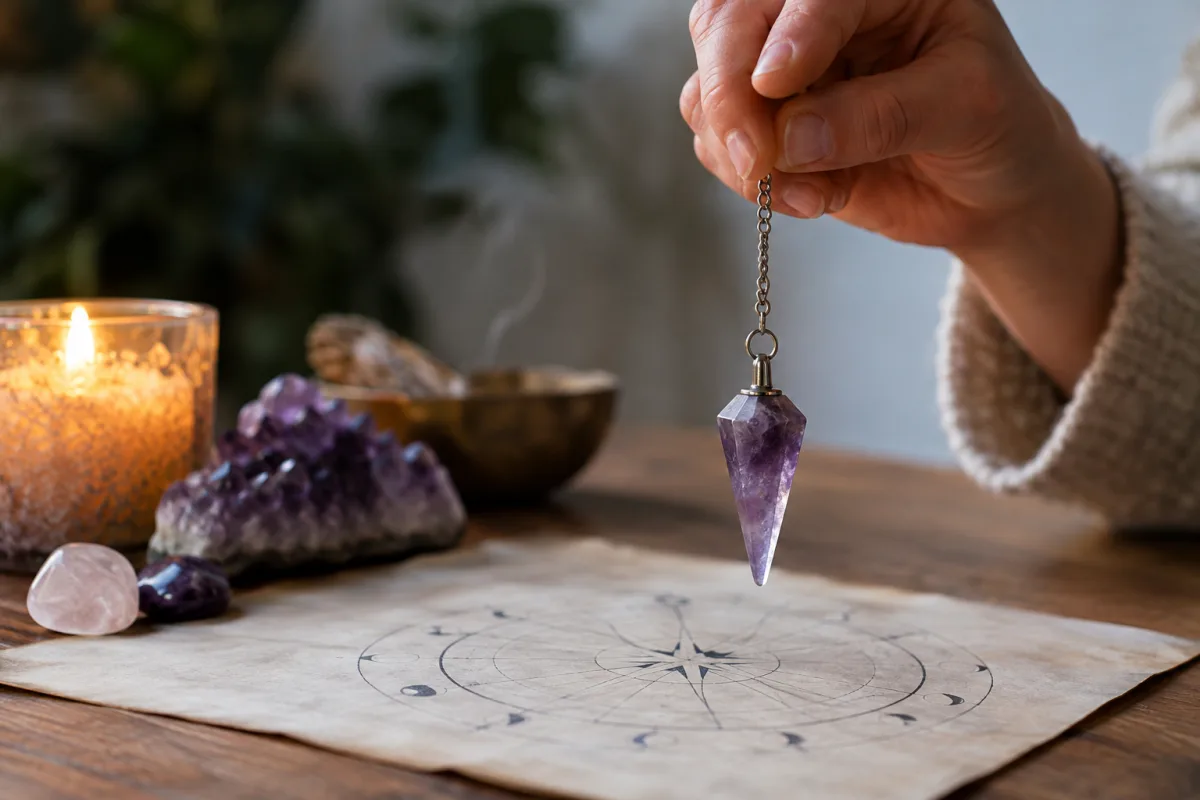 Comprendre le bas astral pour traverser ses éclipses énergétiques Main tenant une tige de sauge séchée allumée laissant échapper une fumée dense