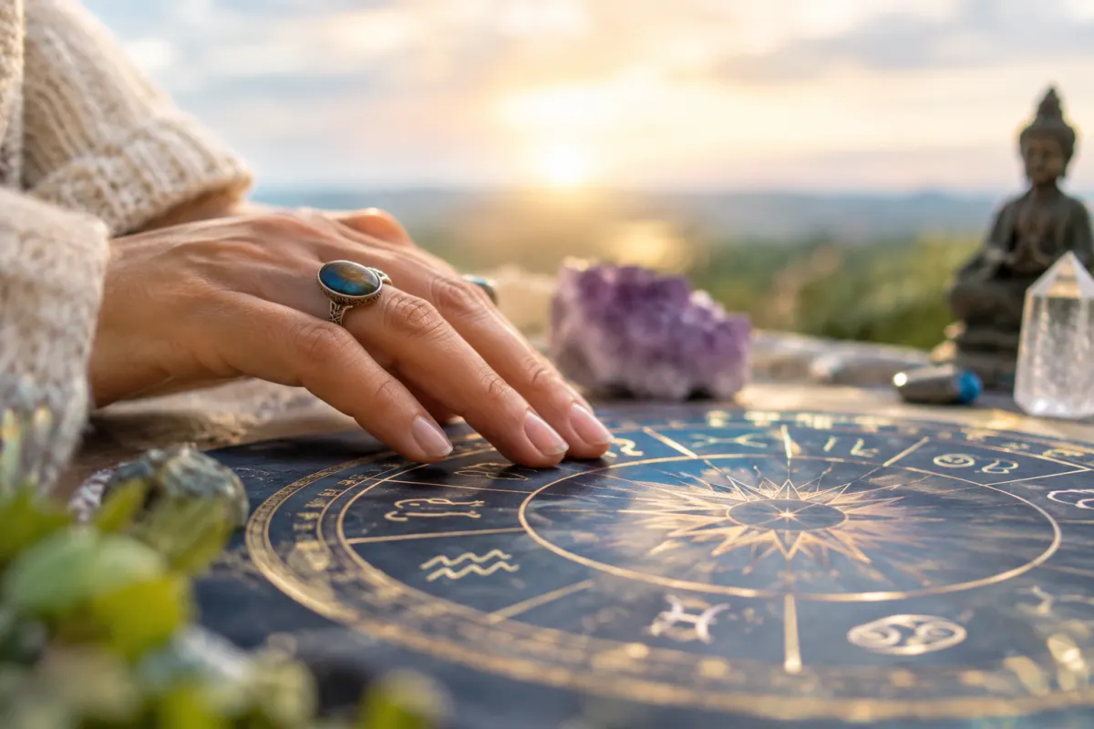Comprendre l'ère du Verseau et traverser sa grande transition spirituelle Gros plan sur les détails dorés d'une carte d'astrologie illustrant la constellation du Verseau