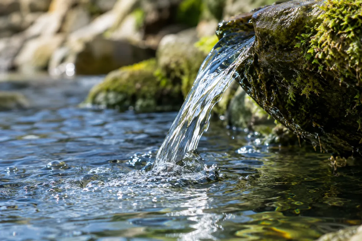 La mémoire de l'eau : ce que cet élément vivant nous révèle Gros plan sur une goutte d'eau pure suspendue au bout d'une feuille verte